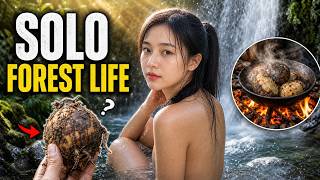 She Found Food in the Deep Forest! 🍠 Wild Yam Harvesting &amp; Waterfall Bath