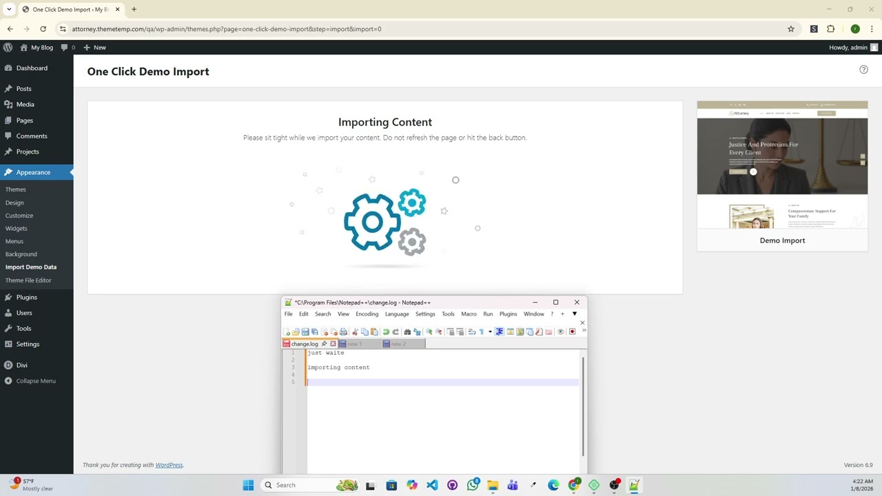divi child theme import