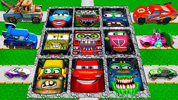 Pixar Cars Lightning McQueen vs Giant Pit Traps! Can Cars Survive Crazy Challenges? | BeamNG Drive