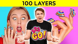 VIRAL 100 LAYERS CHALLENGE *GONE WRONG* || 1000 Coats of Makeup and Eyelashes! 123GO! vs 4HYPE