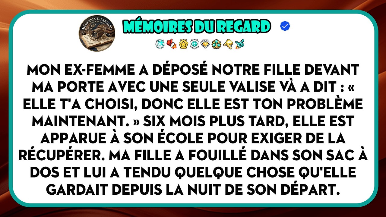 Un jeudi après-midi, mon ex-femme est apparue à l’école de notre fille de neuf ans, six mois après l’avoir déposée chez moi avec une valise à moitié fermée et ces mots : « Elle t’a choisi, alors...