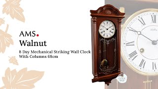 68cm Walnut 8 Day Mechanical Striking Wall Clock With Columns By AMS