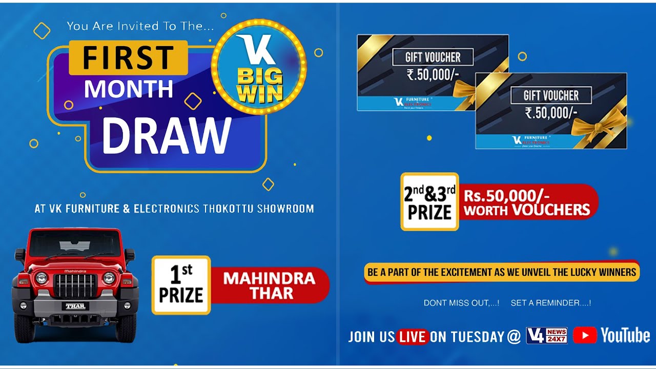 VK FURNITURE & ELECTRONICS THOKOTTU VK BIG WIN FIRST MONTH DRAW
