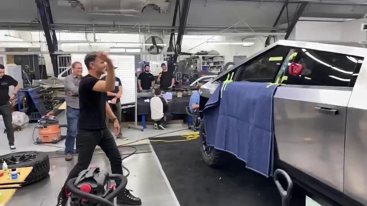Tesla Cyber Truck Before Presentation Testing Glass Durability Slow Motion