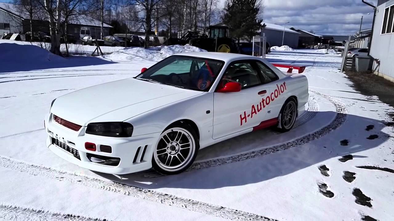 Nissan Skyline R34 GT-T project walkaround in snow - YouTube