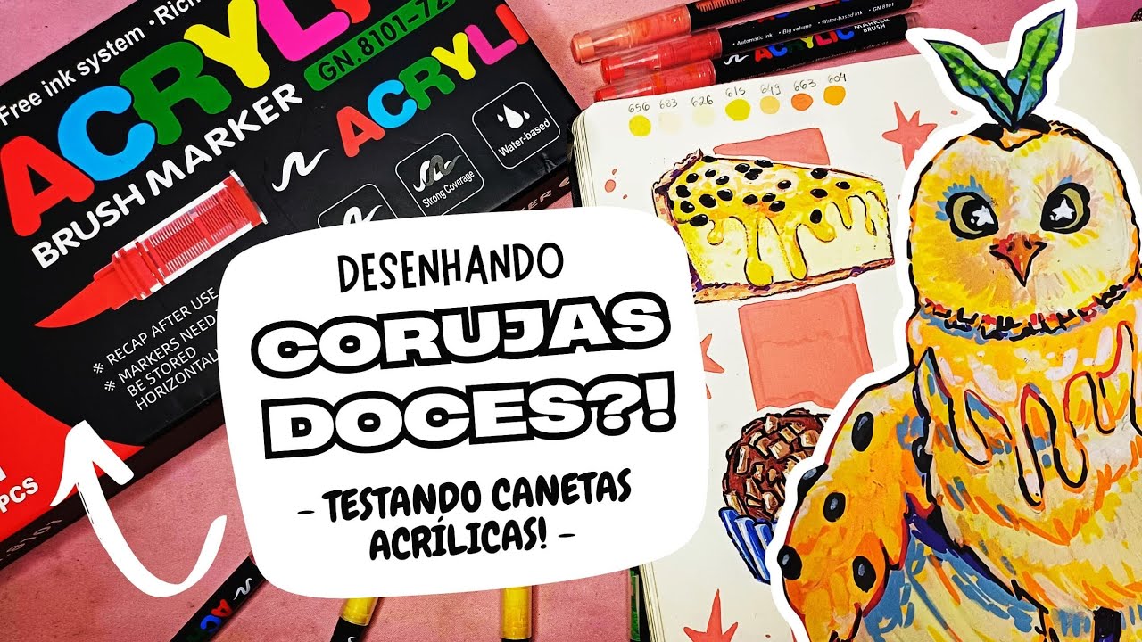 Testando CANETAS ACRÍLICAS da TEMU 🎨 - corujinhas doces! 🍰✨