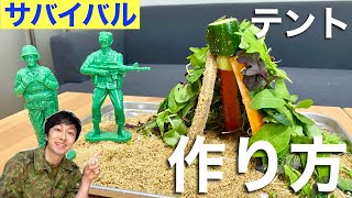 【雨風防ぐ】サバイバルシェルターの作り方【野菜で解説】してみた！（その１）