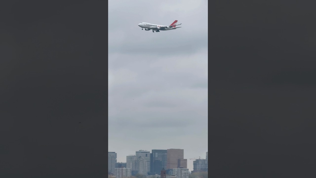Compass Air Cargo B747 flying over Amsterdam! 