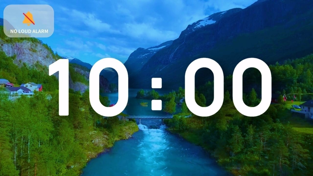 10 Minute Timer with Music for Classroom Relaxing with Calm Piano - Nature Scene | NO Loud Alarm