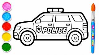How to Draw and Color a Police Car for Kids 🚓 | Easy Coloring Page