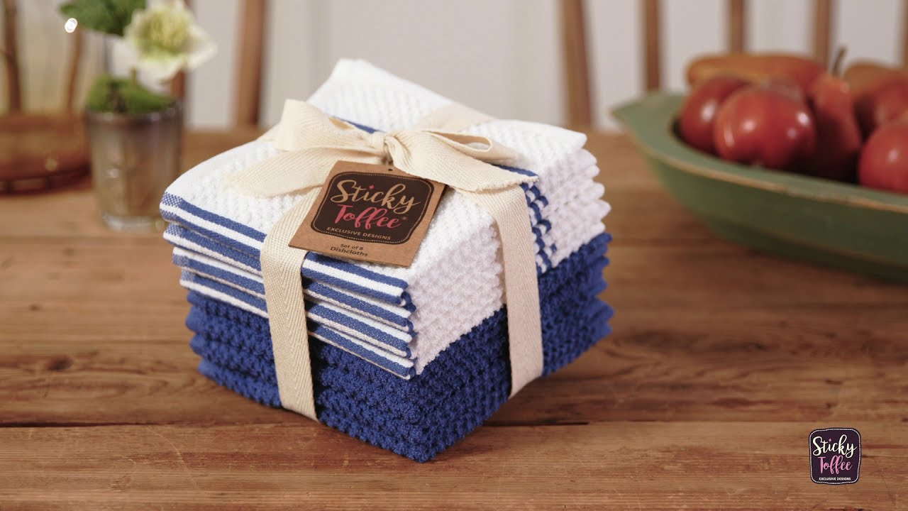Sticky Toffee Dark Blue Cotton Terry Dishcloth