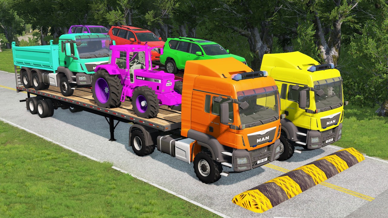 Flatbed Truck Mcqueen | Transportation with Truck - Pothole vs Car # - BeamNG.Drive