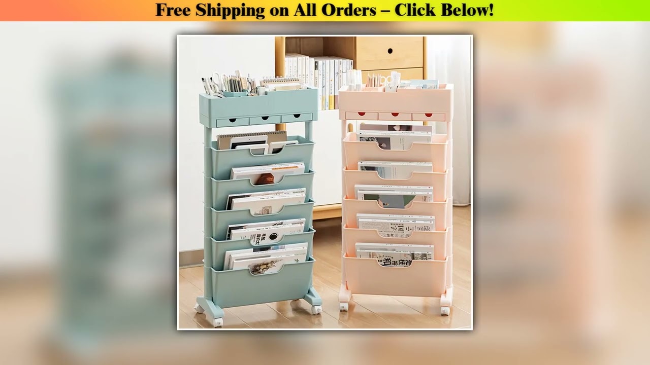 Simple Movable Book Shelf on Wheels Multi Layers Bookshelf Movable Floor Small Cart Book Storage