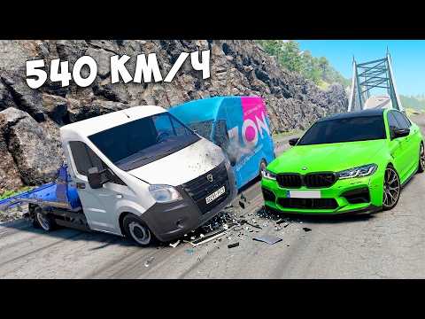 DOWNHILL RUN WITHOUT BRAKES IN NEW CARS AT MAXIMUM SPEED IN BEAMNG.DRIVE!