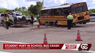 Student hospitalized after crash involving school bus on Homestead Rd S in Lehigh Acres