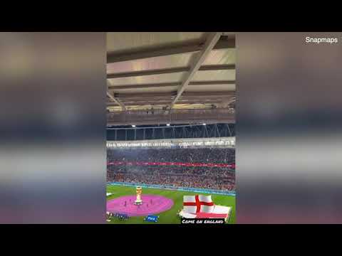 Rousing renditions of Wales and England's national anthems in Qatar