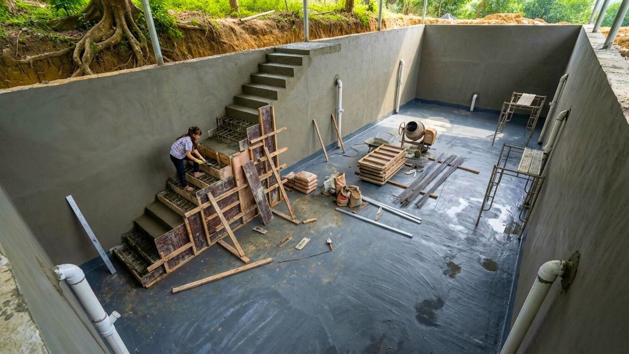 Day 80: Completing 95% Of The 10,000m³ Stone And Cement Water Reservoir Behind The House