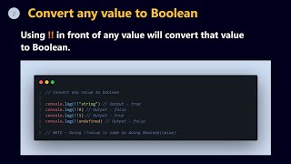 How to convert any value to Boolean | JavaScript | JS | #shorts | 🆕