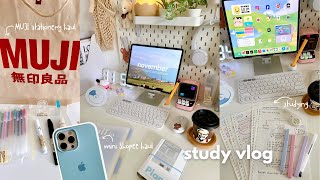 Study Vlog 🌱 | Studying, note-taking, mini MUJI stationery haul, mini Shopee haul & more