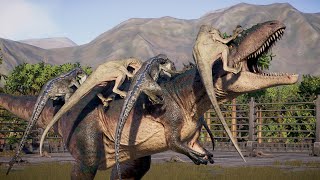 CARCHARODONTOSAURUS VS DOZENS OF VELOCIRAPTORS : PREHISTORIC CLASH | JURASSIC WORLD EVOLUTION 2