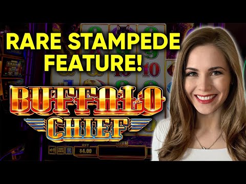 SUPER RARE STAMPEDE FEATURE! Buffalo Chief Slot Machine! BONUS!