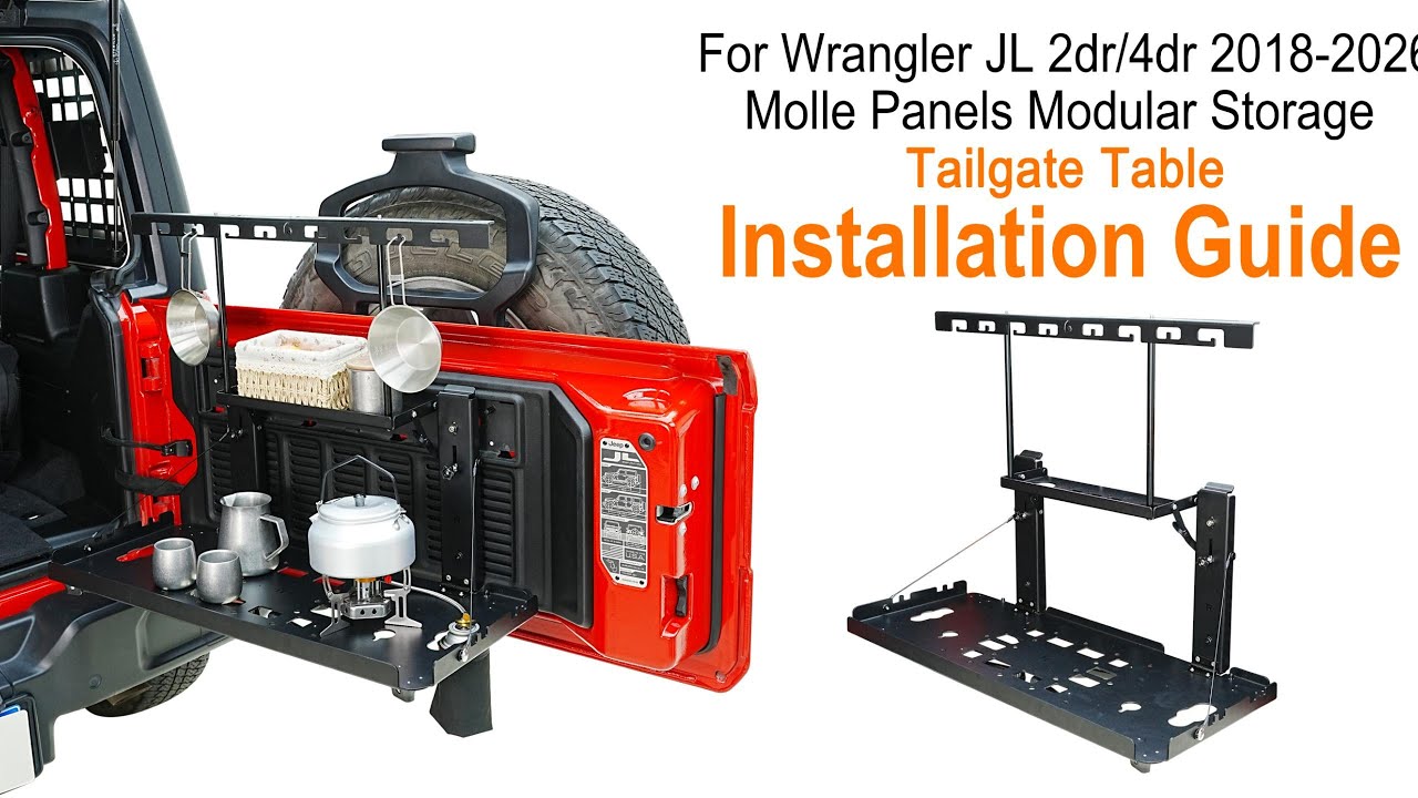 Molle Panel Cargo Shelf Foldable Tailgate Camping Table Installa Guide for Jeep Wrangler JL 2dr/4dr