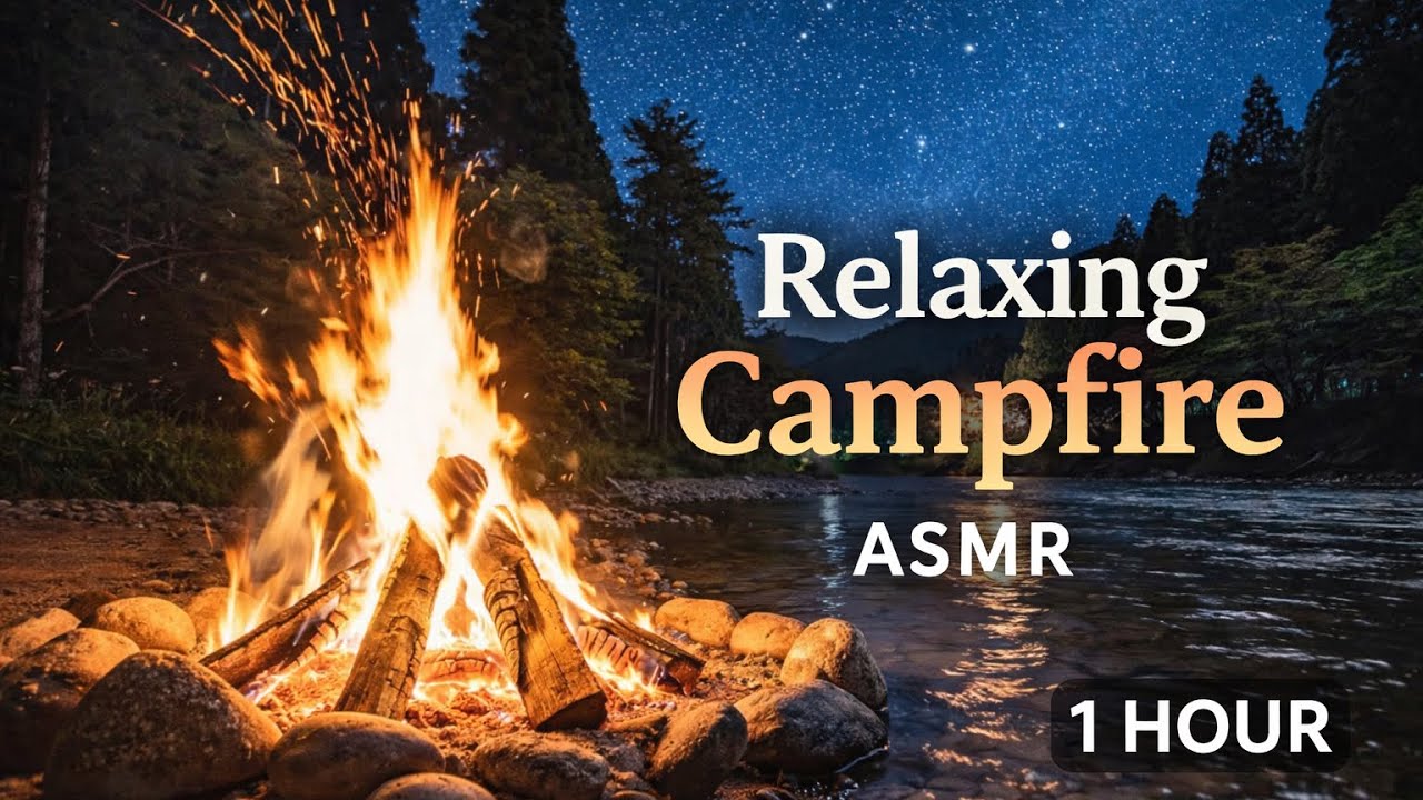 【1時間】焚き火と川のせせらぎ。眠れない夜に。Relaxing Campfire Sounds 1 HOUR