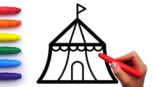 Circus Tent Drawing And Coloring Pages With Crayons For Kids Learn Colors How To Draw