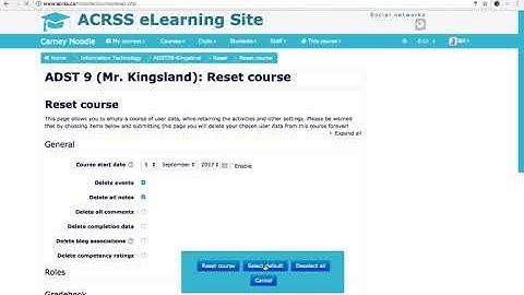Resetting a Moodle Course