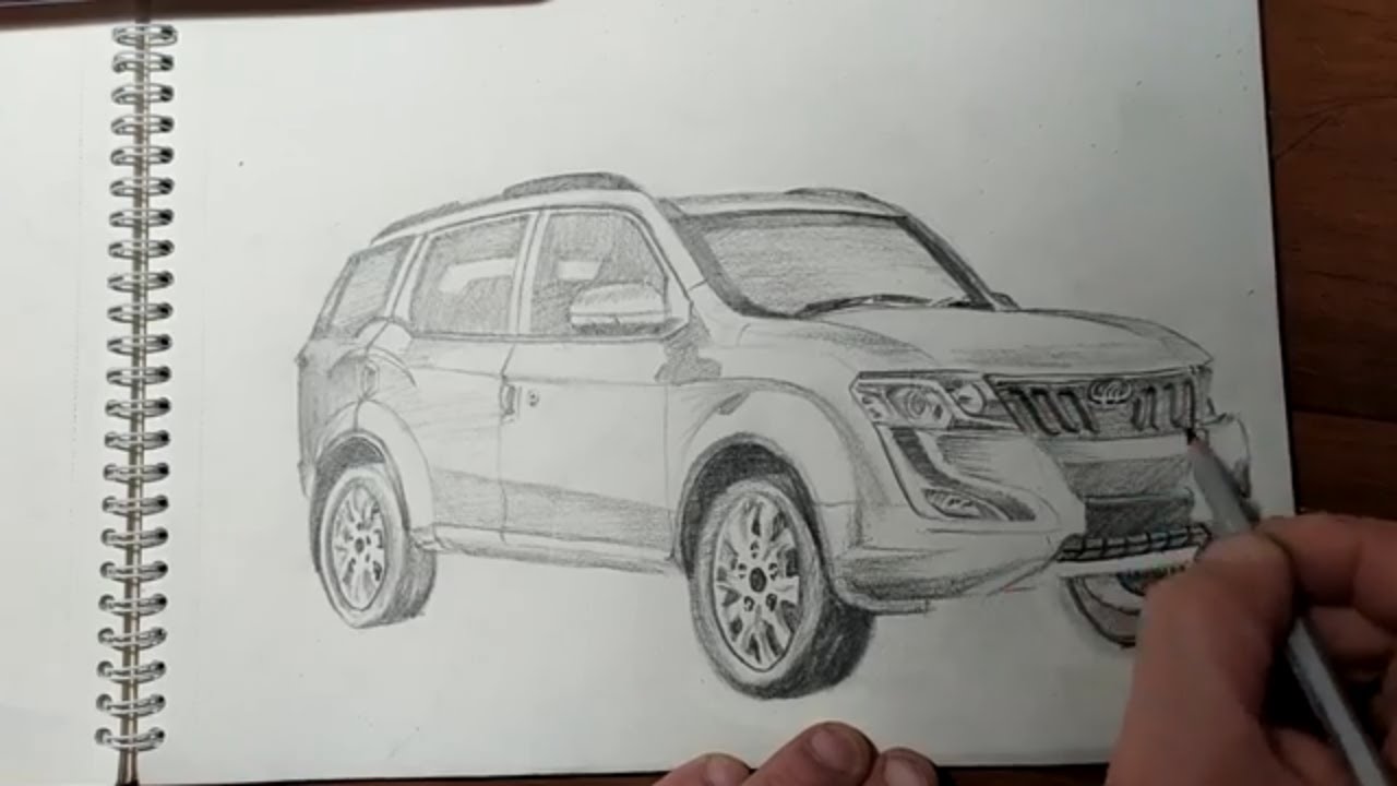 How to Draw Mahindra XUV 500 Easy StepbyStep / Indian car drawing