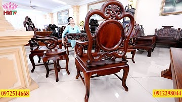 Bộ bàn tròn guộc Nho đục tay cực đẹp từ gỗ Cẩm Lai quý | Đồ gỗ Hướng Mai