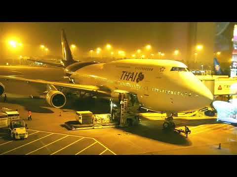 TG ขึ้น-ลงตอนกลางคืน B747 Stunning Night Views Take off & Landing, Guangzhou to Suvarnbhumi