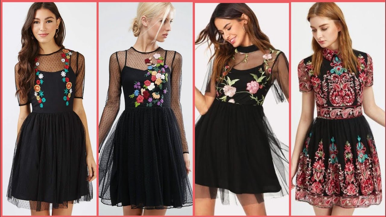 Fabulous And Stunning Floral Embroidery Mini/Midi ALine Chiffon Dress Design