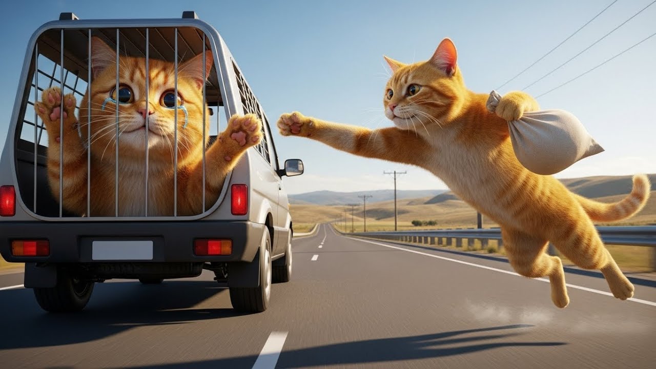 She Wouldn’t Leave Him 😭 Ginger Cat Mom Saves Her Baby from a Moving Car