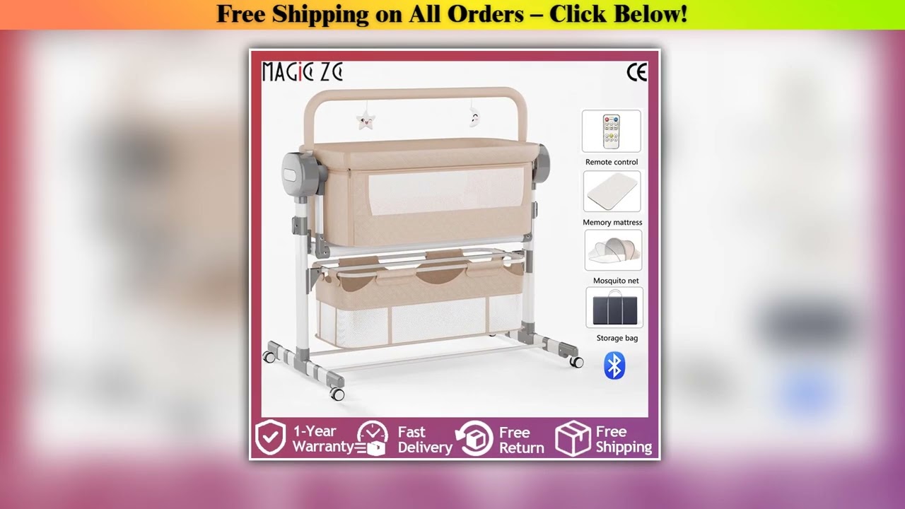 Foldable Electric Baby Bed Crib Bassinet with Auto Swing Remote Control Bluetooth Music Timer Soft