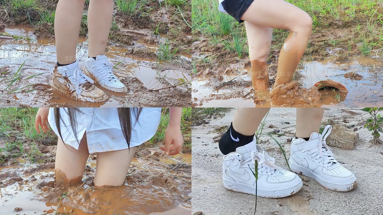 White High-top NIKE AF sneakers wet and muddy(99)(Full video 37min 25sec)