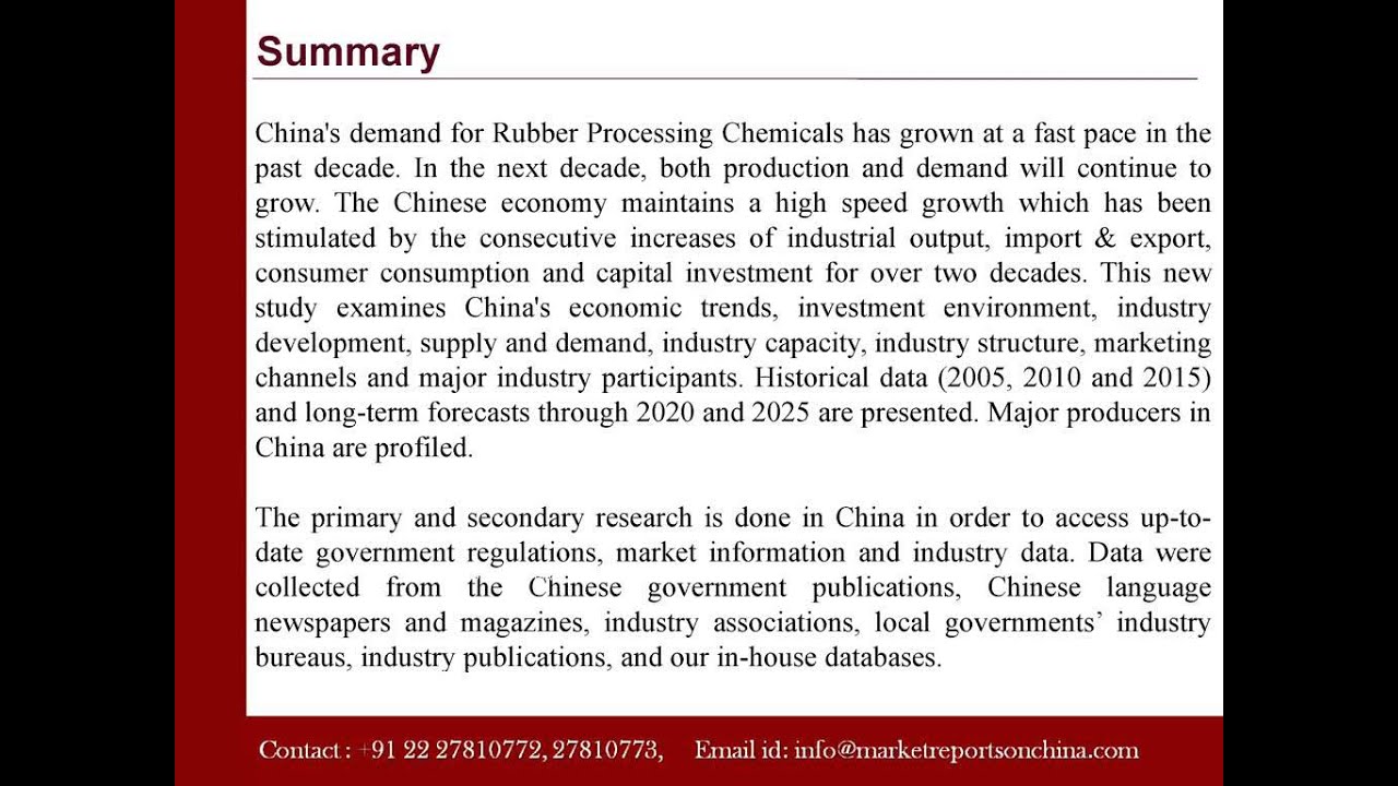 Rubber Processing Chemicals Markets in China 2016 [Market Research Report]