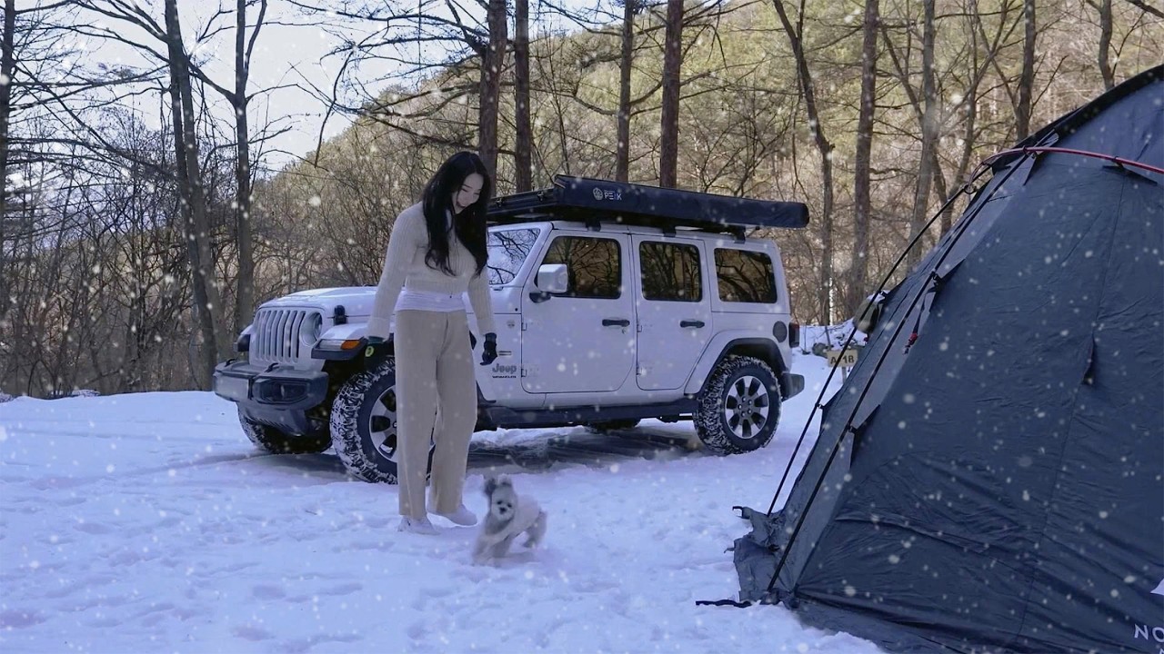 ❄️HOT TENT CAMPING IN THE SNOW | WOOD STOVE (ASMR) | RELAXING SOUNDS