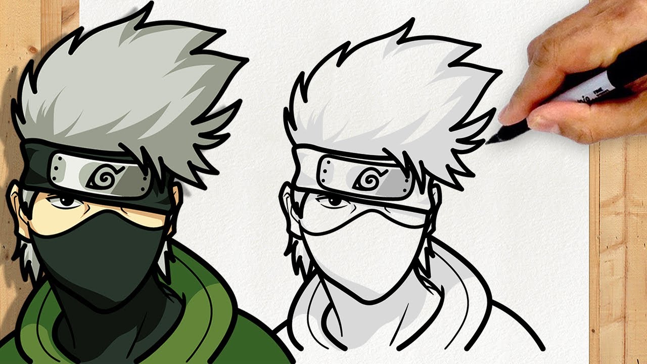 Como desenhar Hatake Kakashi passo a passo fácil - Naruto Hokage