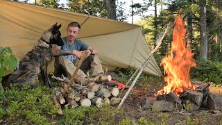 Overnight Bushcraft Camp with my NEW Dog-Wool Blanket, Tarp Shelter, Wild Blueberries. Overnight Bushcraft Camp with my NEW Dog-Wool Blanket, Tarp Shelter, Wild Blueberries.