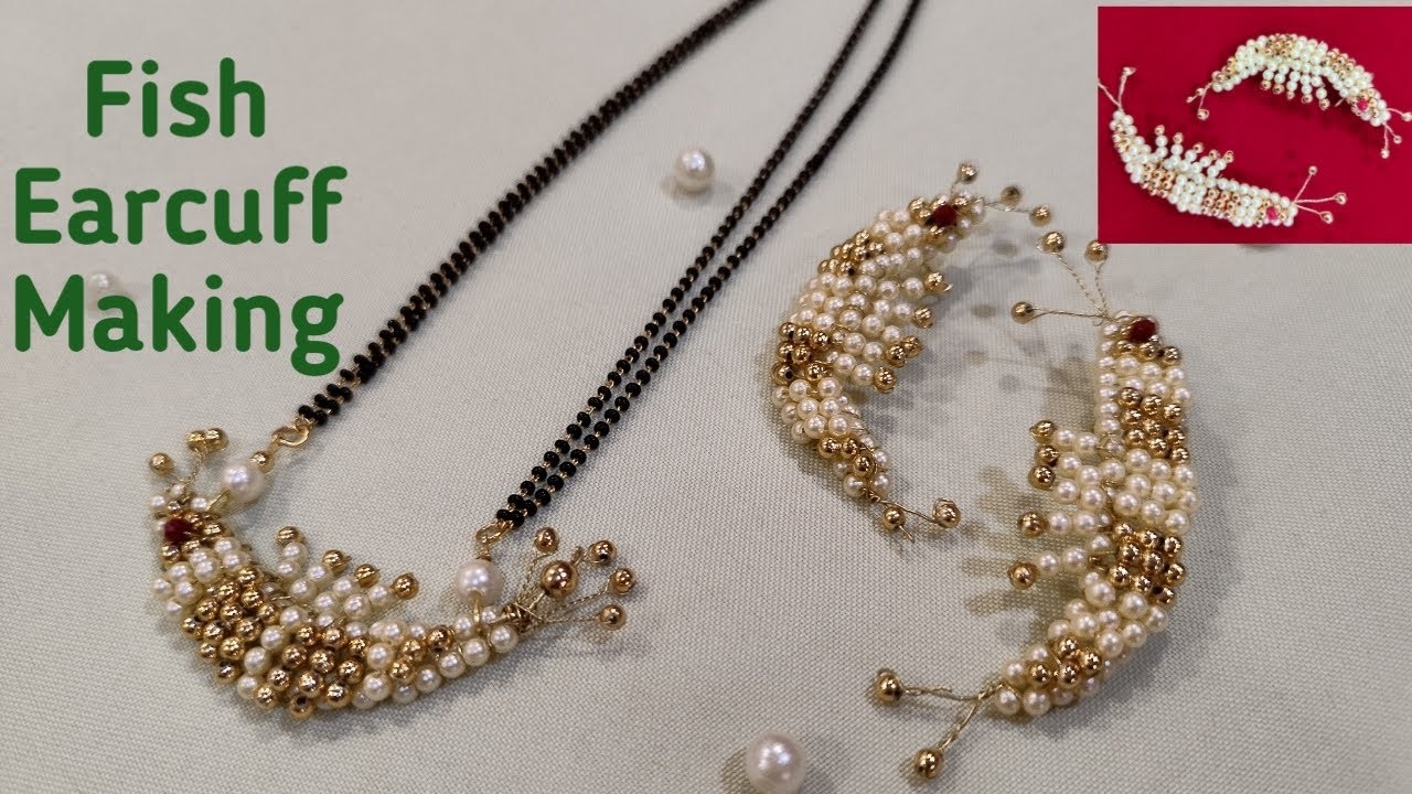 Fish Earcuff Making | मोत्याचे कानातले कसे बनवायचे | Unique & Trendy Pearl Earrings Making Ideas🤍💛🪴