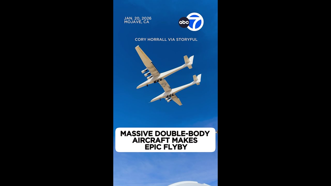 Massive double-body aircraft makes epic flyby