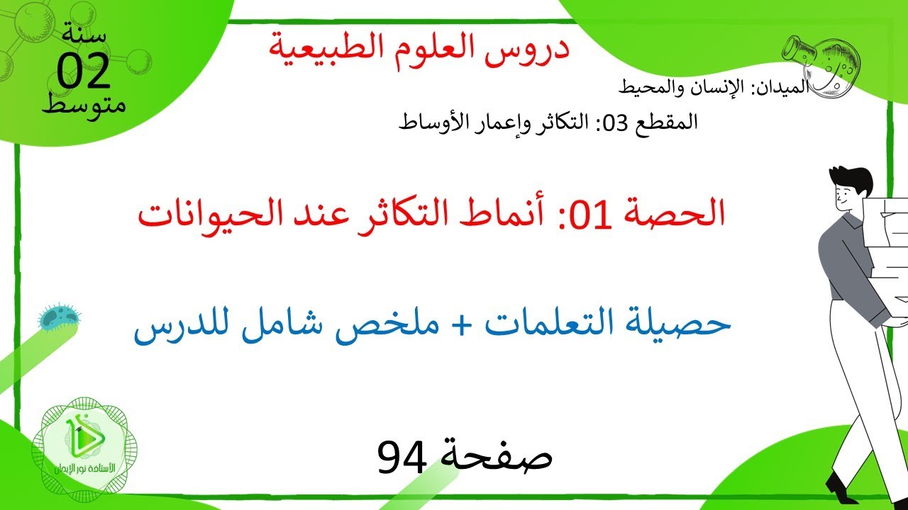 حصيلة التعلمات + ملخص شامل لدرس أنماط التكاثر عند الحيوانات علوم طبيعية سنة 02 متوسط