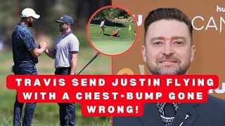 Watch Travis Kelce Send Justin Timberlake Flying With a Chest-Bump Gone Wrong!