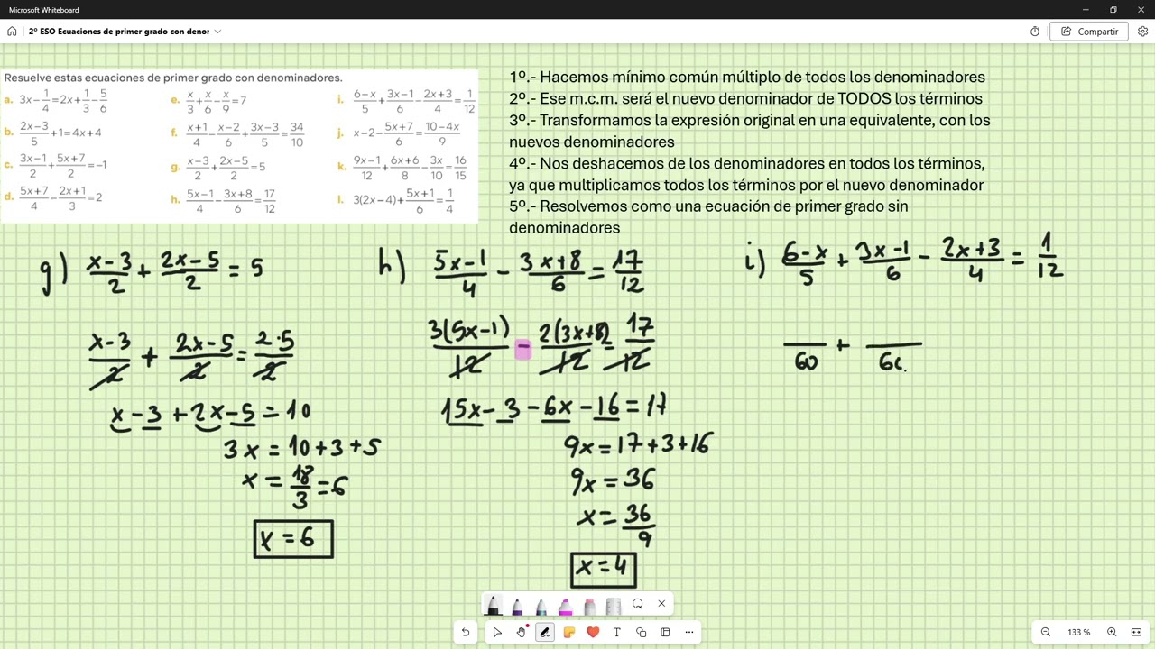 Vídeo 8 3 2º ESO Ecuaciones de primer grado con denominadores IV