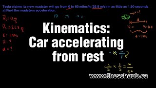 Kinematics: Determine the acceleration & displacement of a car accelerating from rest