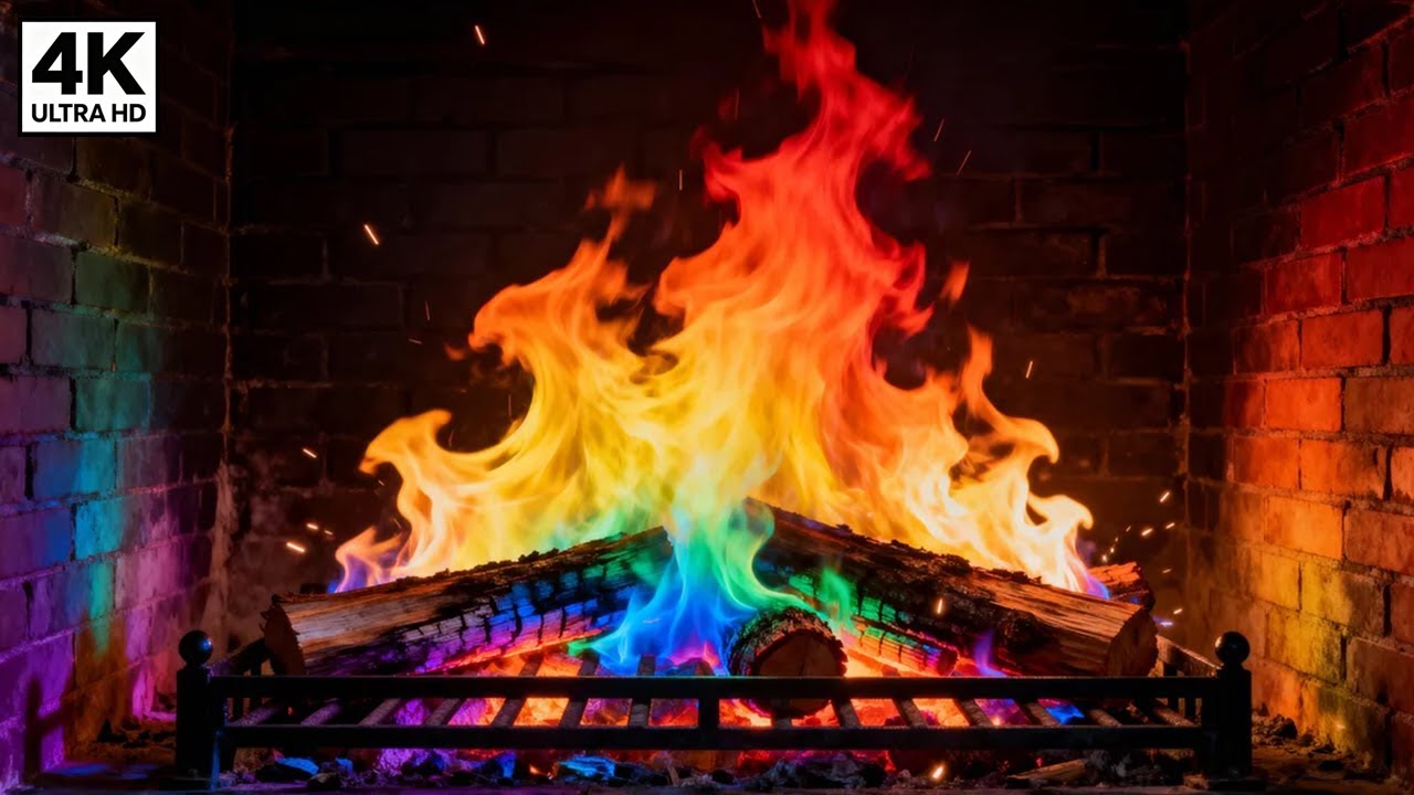 4K Rainbow Fireplace Ambience 🔥🌈 Ultra HD Fire Sounds for Deep Sleep, Relaxation & Focus