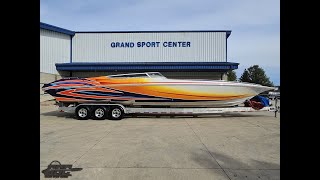 Boat walkthrough, 2005 Fountain 42 Lightning with twin 525 EFI engines, cuddy cabin, custom paint