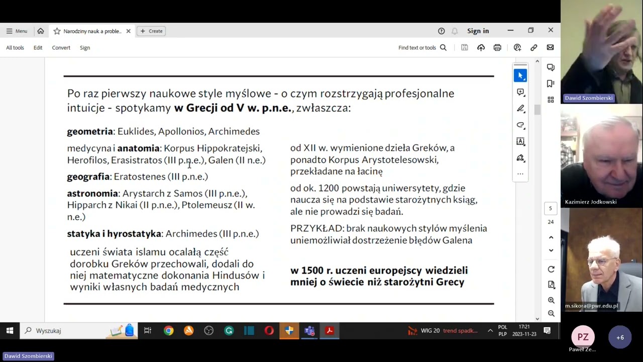 Prof. Wojciech Sady, Narodziny naukowych stylów myślenia w XVII w. a problem demarkacji
