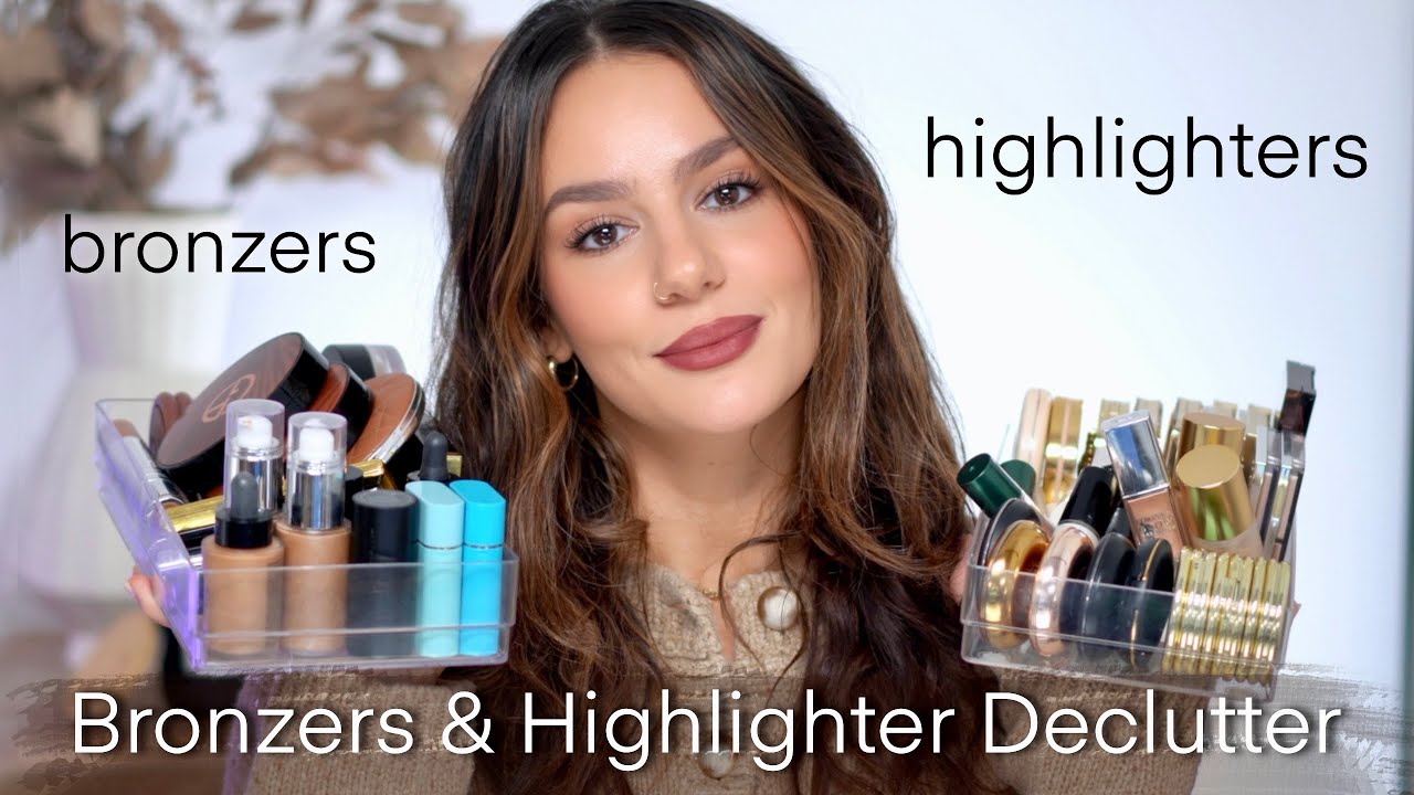 MAKEUP DECLUTTER: BRONZERS/CONTOURS & HIGHLIGHTERS with Swatches || Tania B Wells